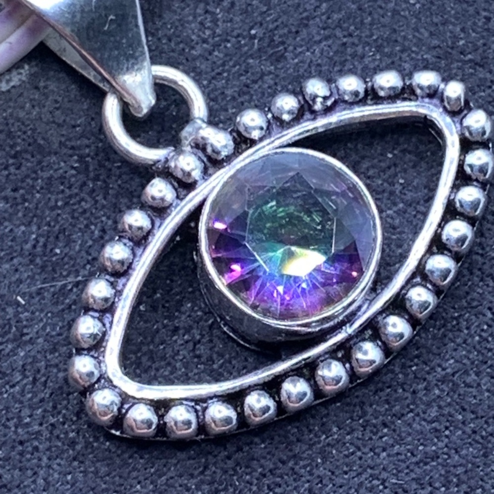 Mystic Topaz Lucky “Evil Eye” Pendant! .925 Sterling Silver Overlay, Handmade! - Picture 10 of 16